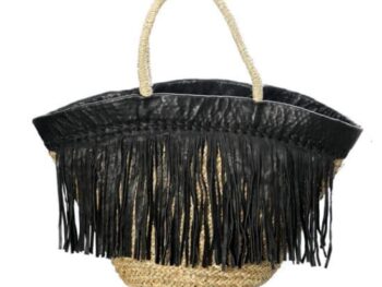 The Black Leather Fringed Basket - Natural Black
