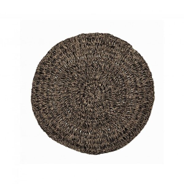 Tapis rond en Jonc de Mer Noir et Naturel
