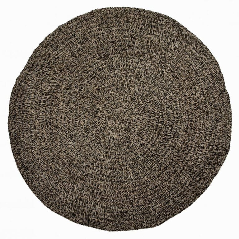 Tapis rond en Jonc de Mer Noir et Naturel